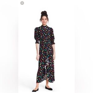 RIXO Black Multicolor Polka Dot Long Sleeve Dress